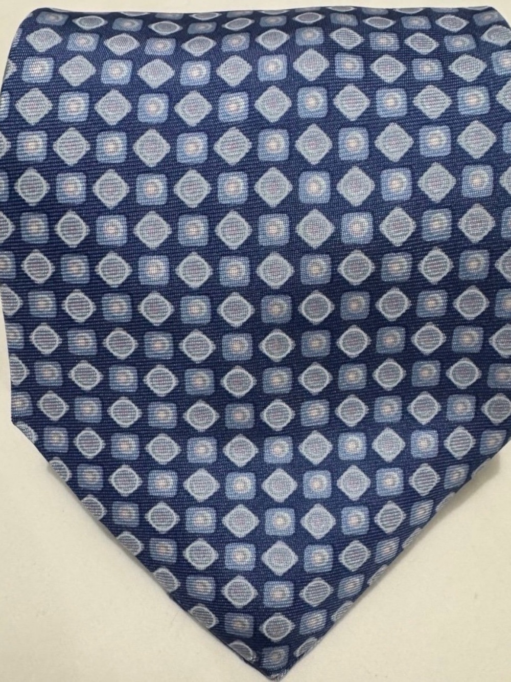 Loewe Navy Silk Tie with Light Blue Geometric Motif